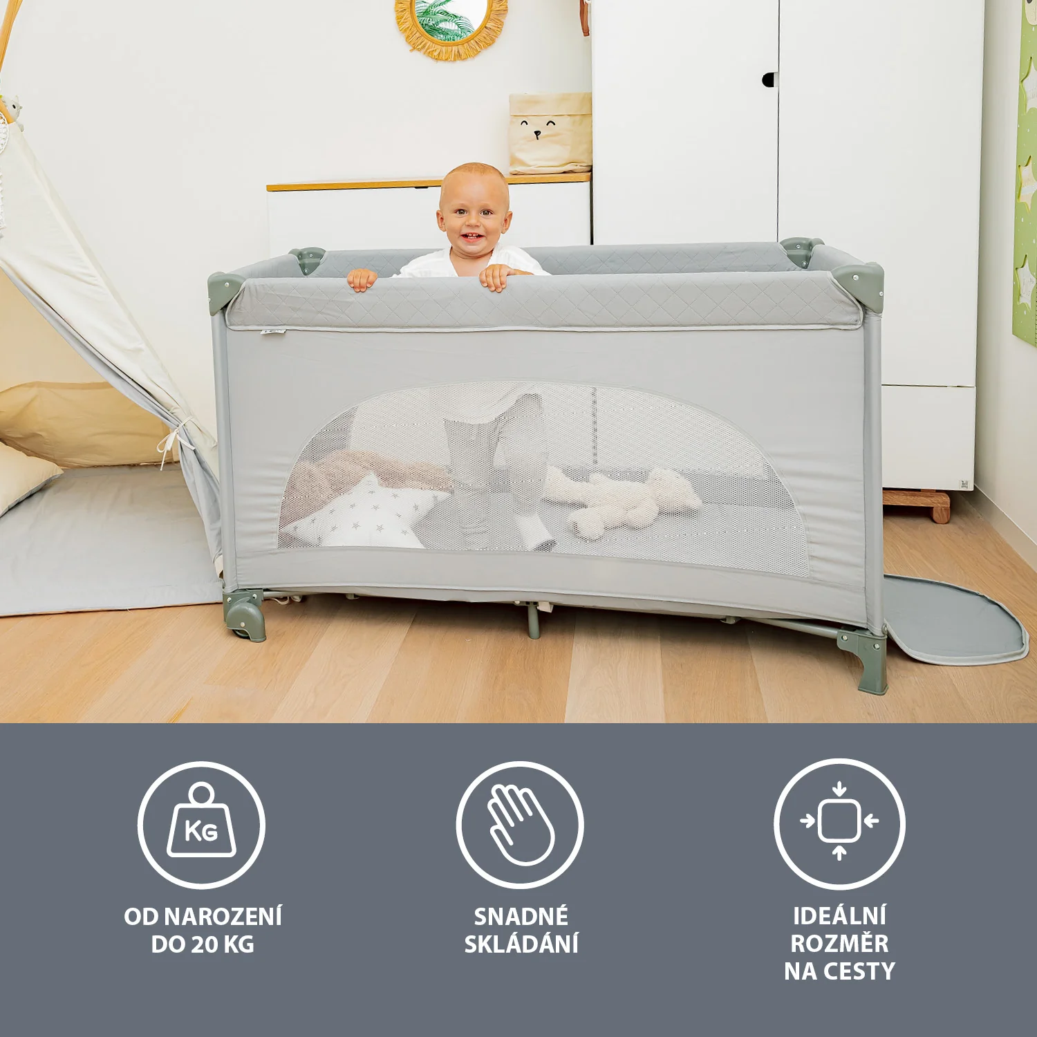 Zopa Postýlka skládací Lely, Antracit Grey 1