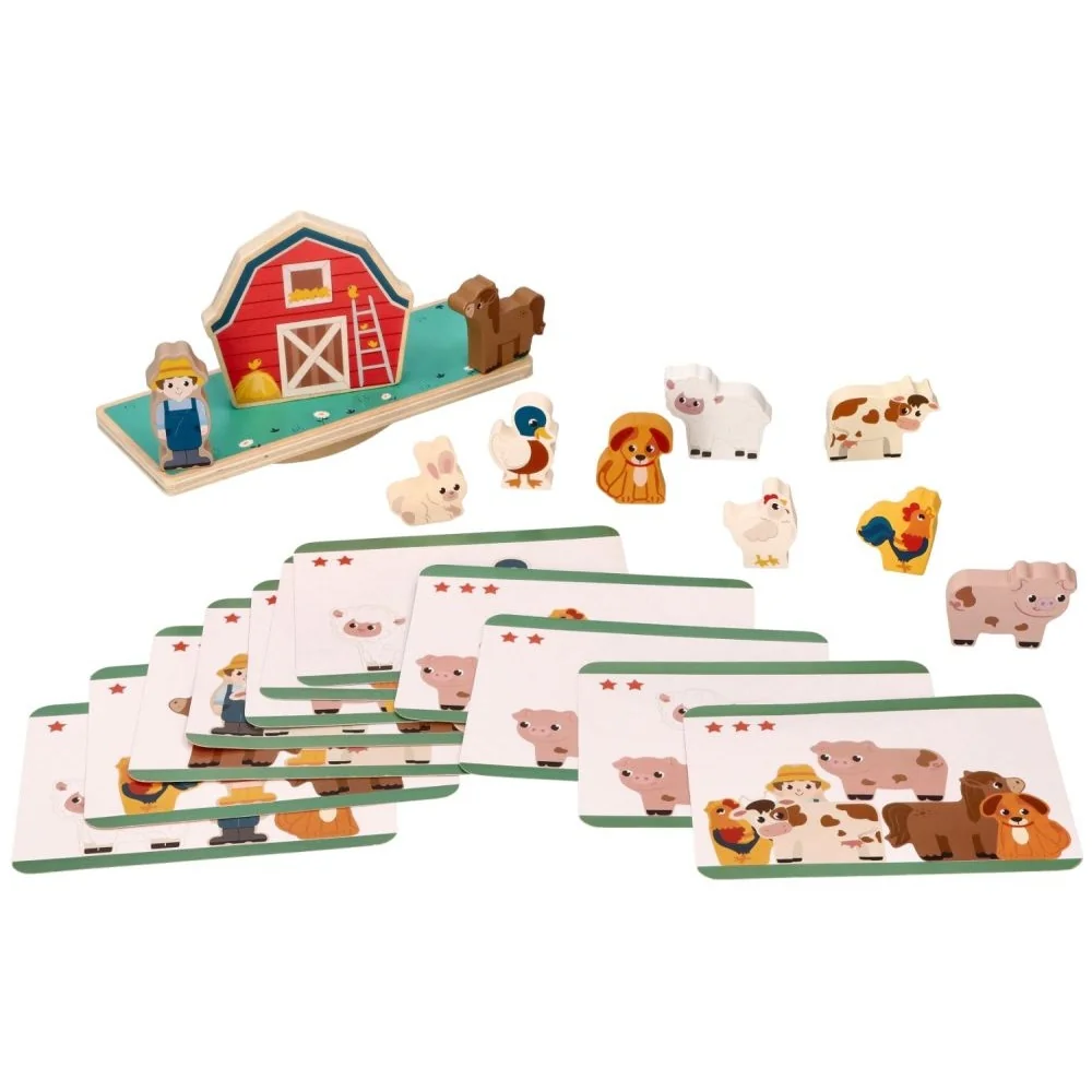 Adam Toys Dřevěná balanční hra, puzzle - Farma se zvířátky