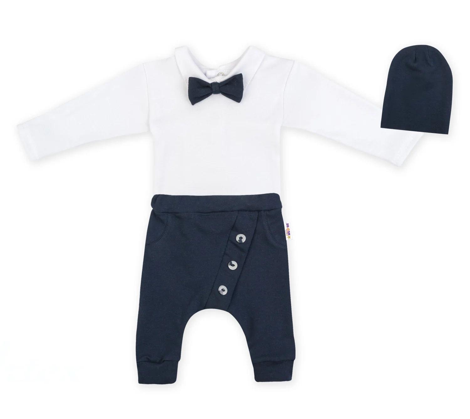 Baby Nellys 3-dílná sada Hubert, body s motýlkem, tepláčky a čepička - granát, vel. 98 vel. 98