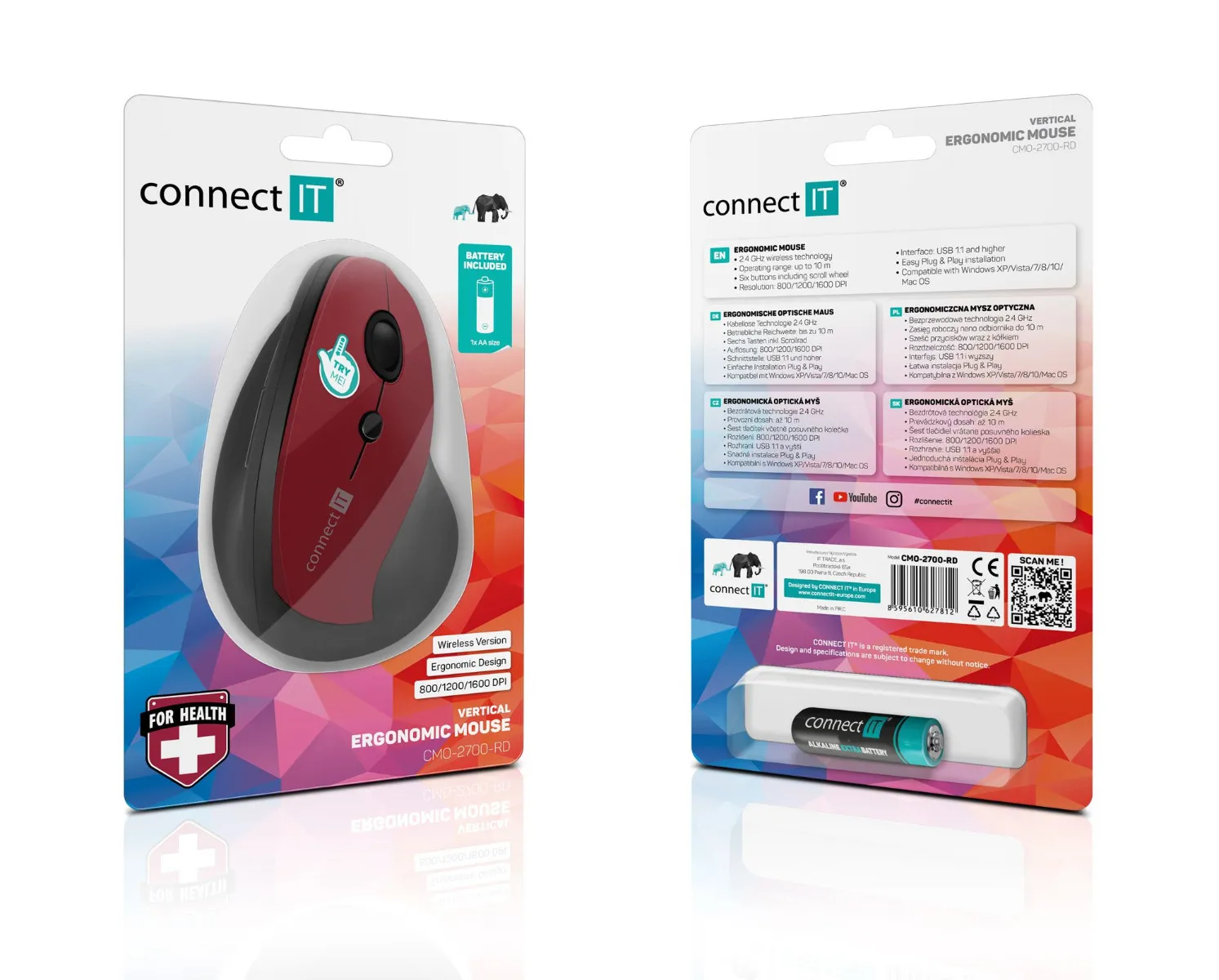 Connect IT CMO-2700-RD ergonomická vertikální myš červená