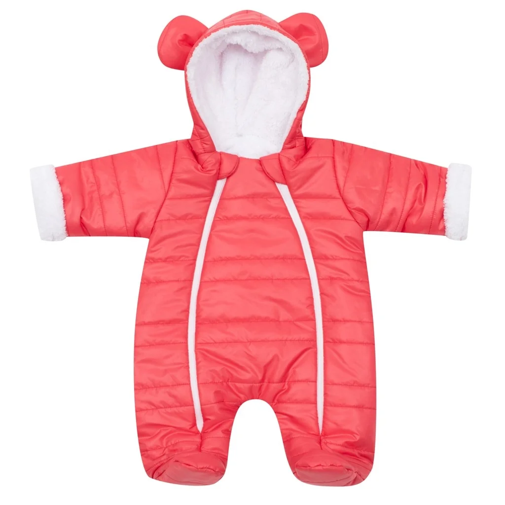 New Baby Zimní kojenecká kombinéza s kapucí a oušky Pumi red raspberry, vel. 56 (0-3m)