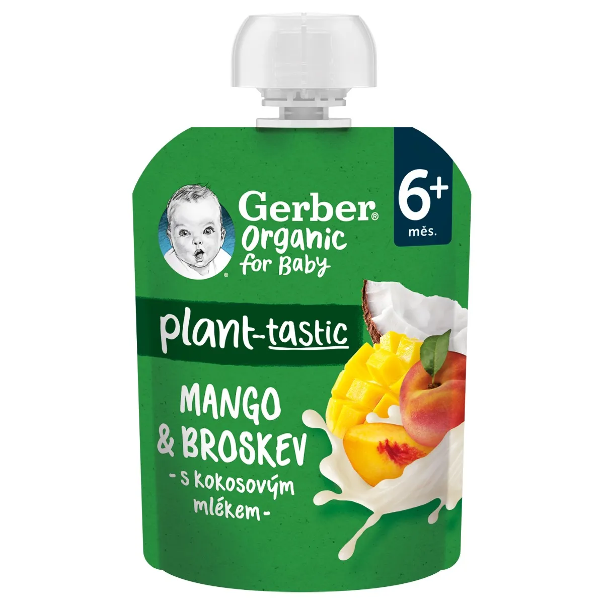 Gerber Organic Ovocná kapsička mango a broskev s kokosovým mlékem 80 g