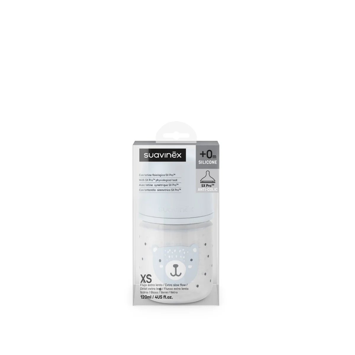 Suavinex Láhev skleněná fyziologická WILD&FREE 120 ml 1 ks modrá