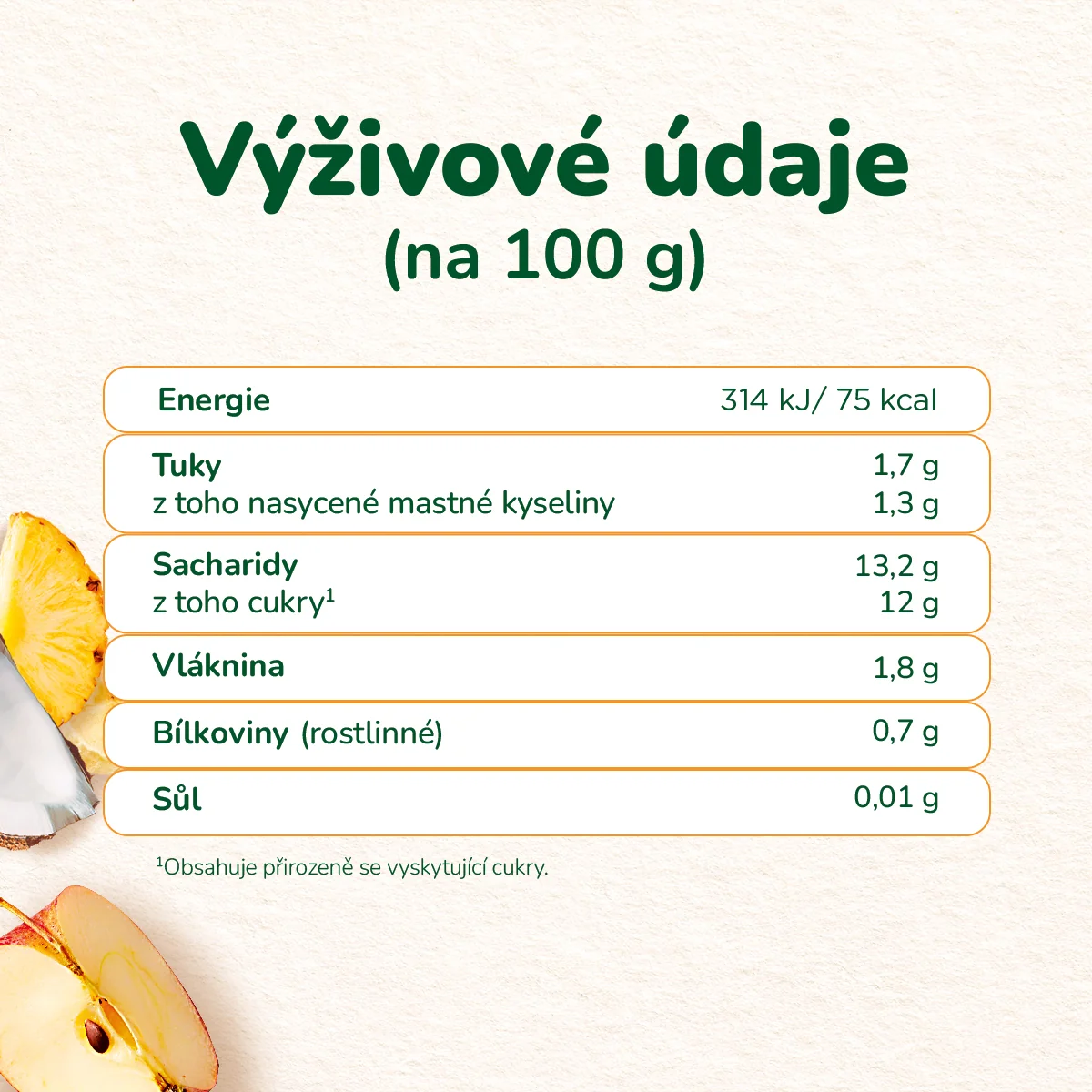 Sunar BIO Jablko, banán, ananas, kokos 6m+ kapsička 100 g