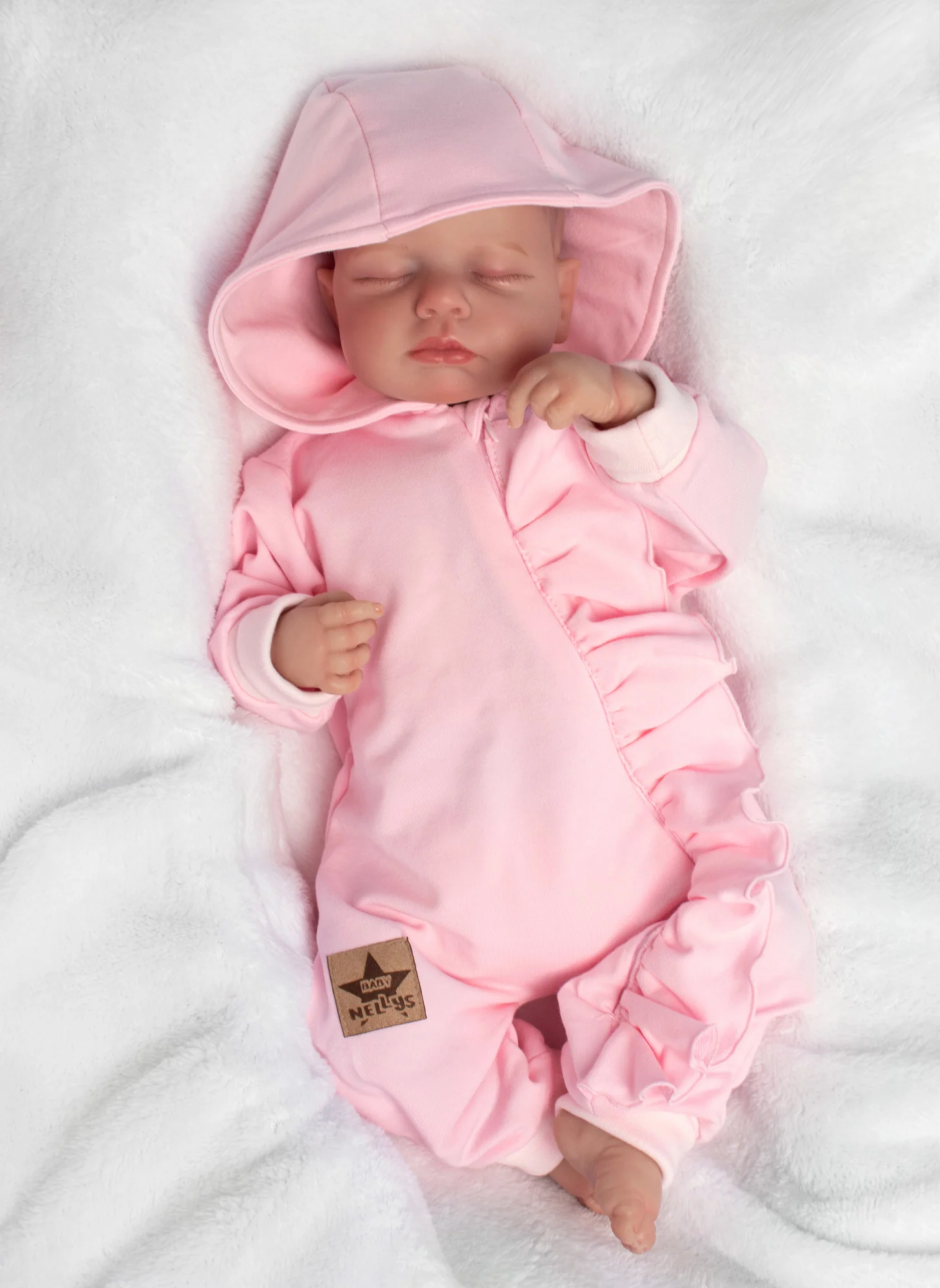 Baby Nellys Teplákový overal s volánkem a kapucí GIRL, sv. růžový, vel. 86