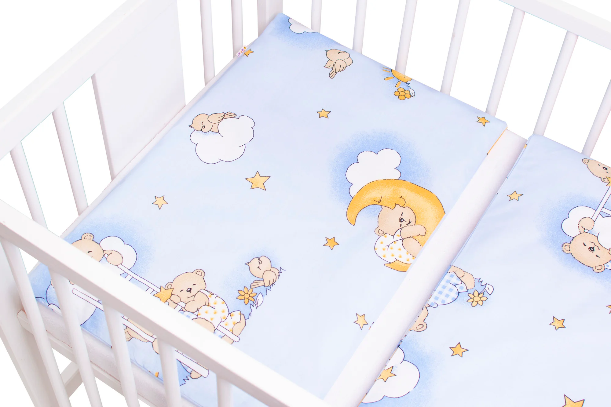 Baby Nellys Mantinel s povlečením Premium, 3D sada, Medvídek na žebříku, modrý, 135x100cm