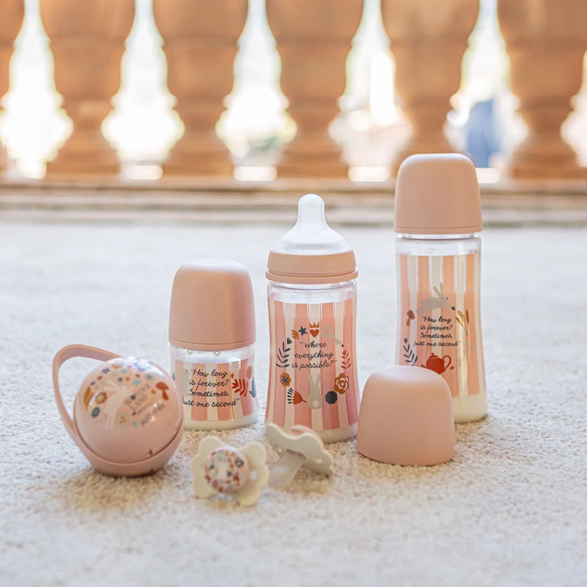 Suavinex Wonderland Kojenecká láhev průtok L 6m+ 360 ml 1 ks růžová
