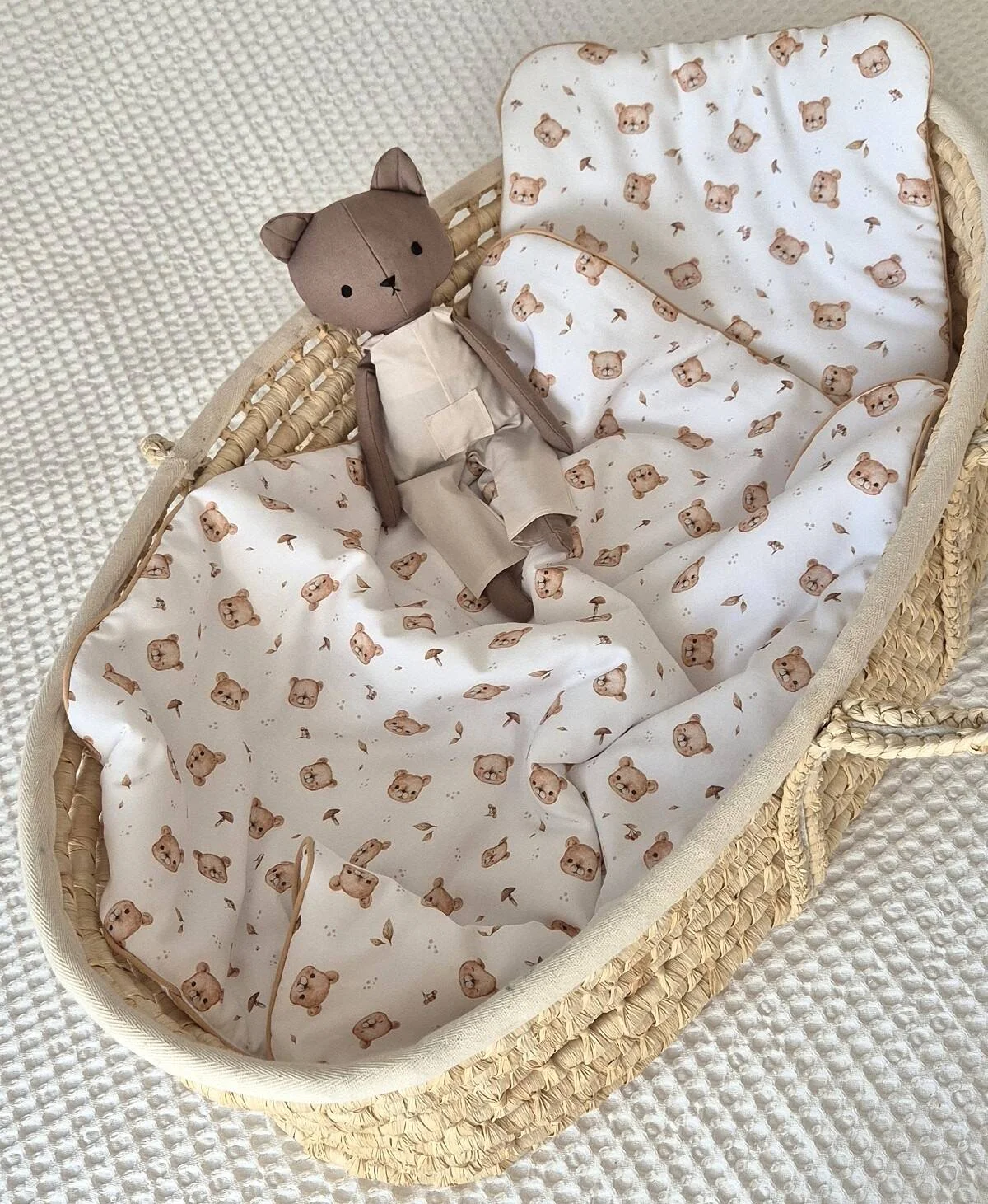 Baby Nellys Sada do kočárku, bavlněná 2D sada, Bear, bílá/hnědá