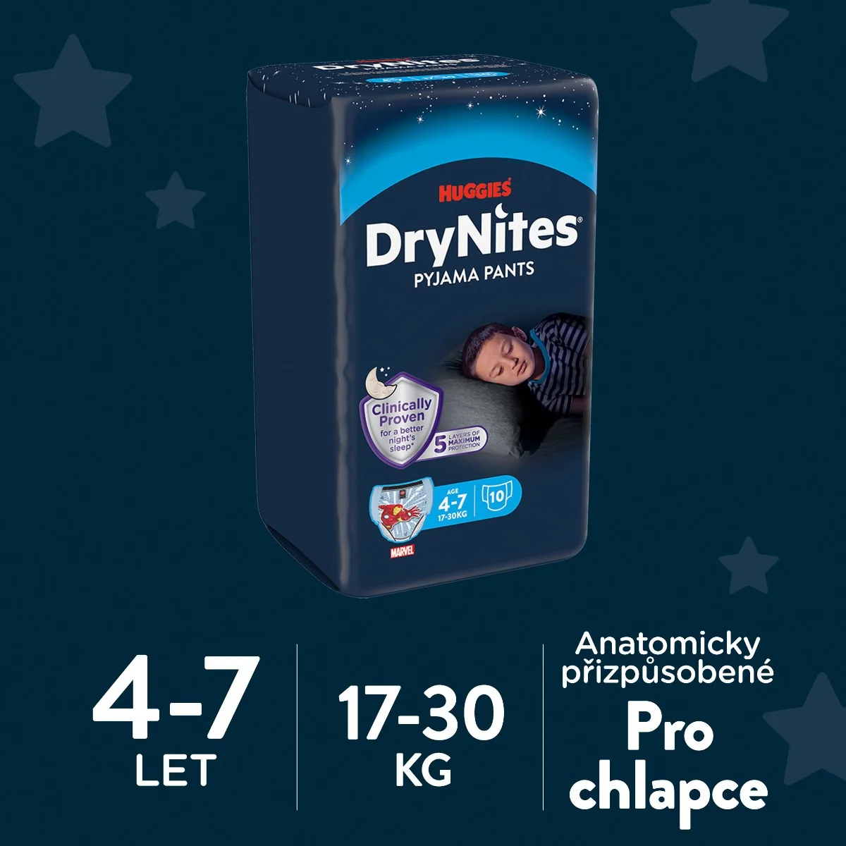 Huggies DryNites Boy 4–7 let 17–30 kg absorpční kalhotky 10 ks
