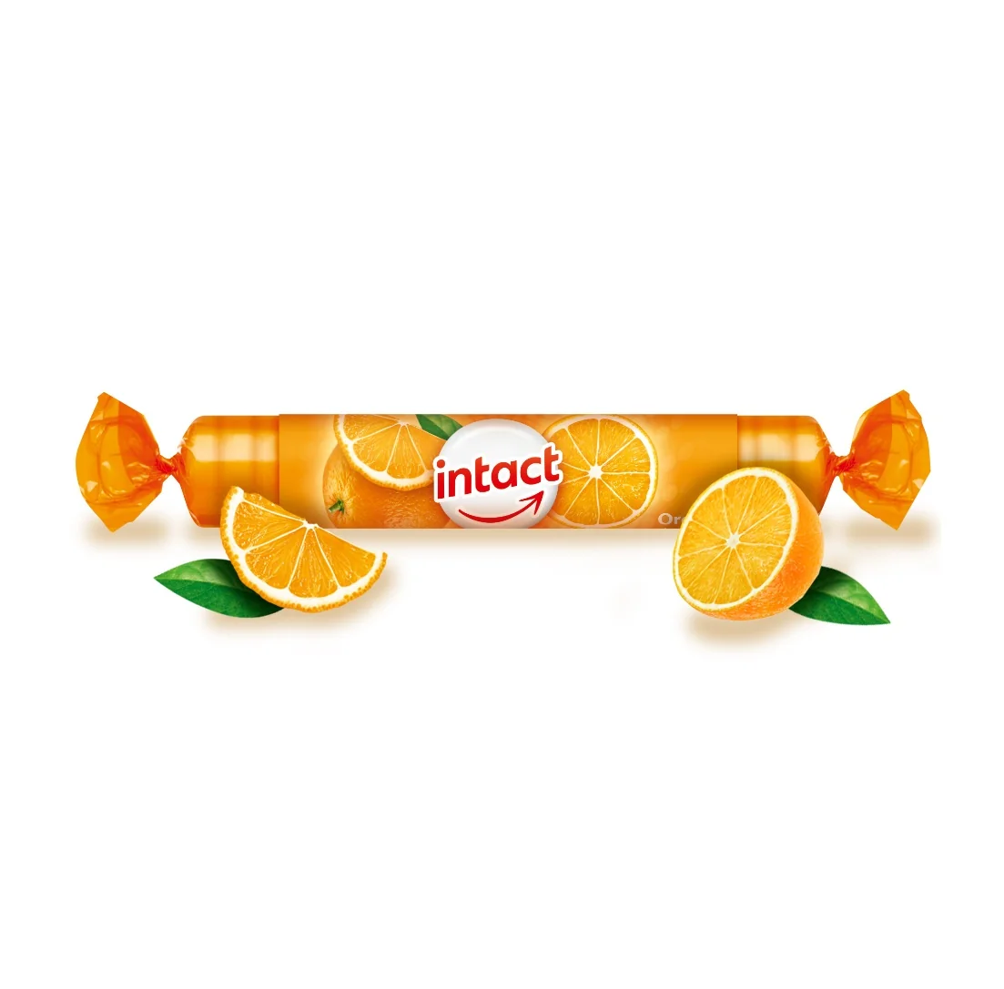 Intact Hroznový cukr s vitaminem C pomeranč rolička 40 g