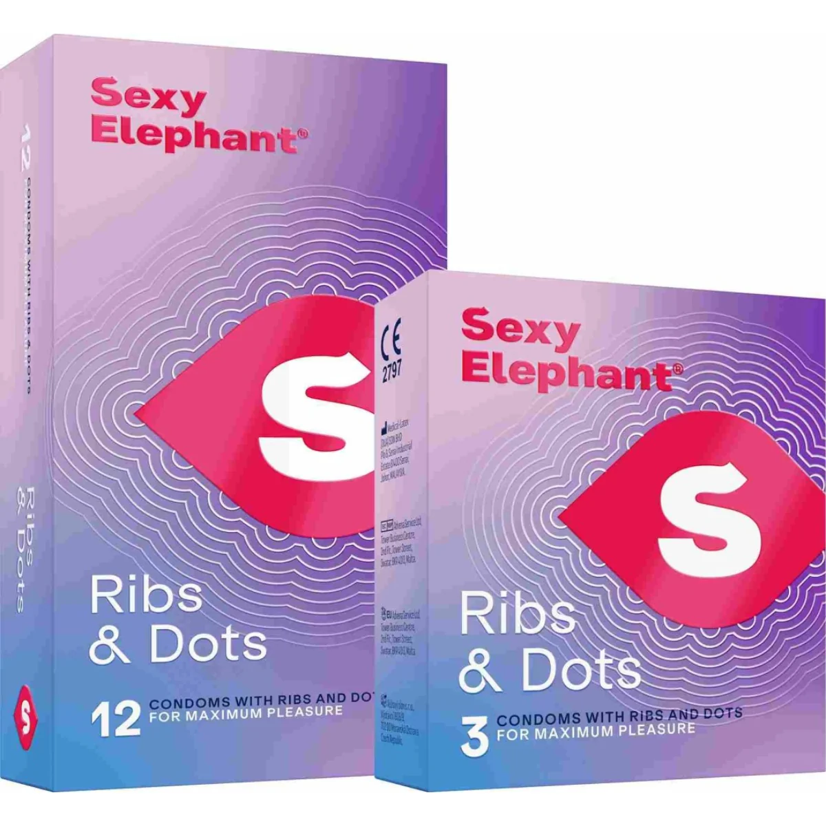 Sexy Elephant Ribs & Dots – vroubkované kondomy (1000 ks)