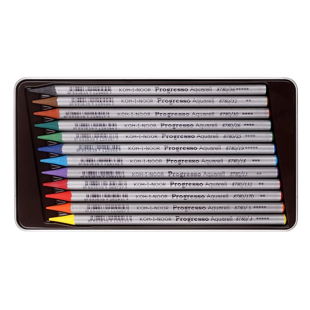 KOH-I-NOOR PROGRESSO AQUARELL 8782/12 - akvarelové pastelky v laku v plech. pouzdře - 12 ks