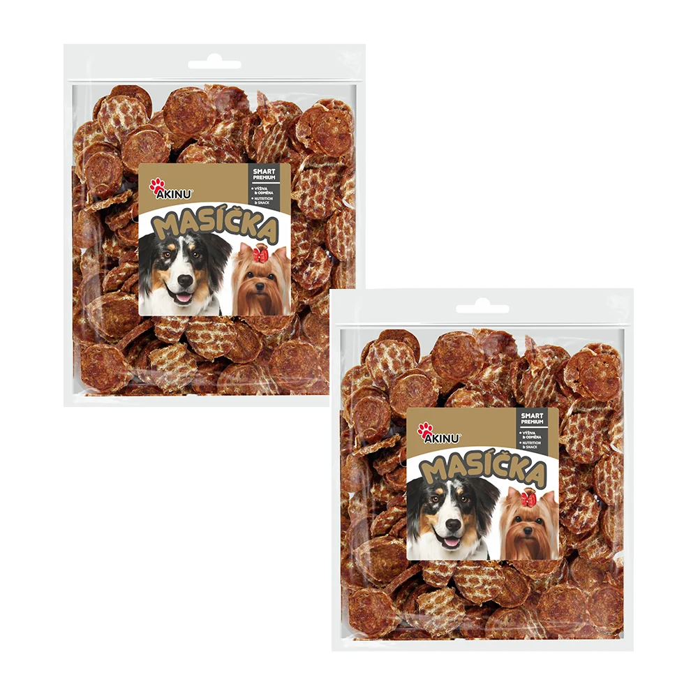 Akinu MASÍČKA Kachní chipsy pamlsek pro psy 2 x 300 g