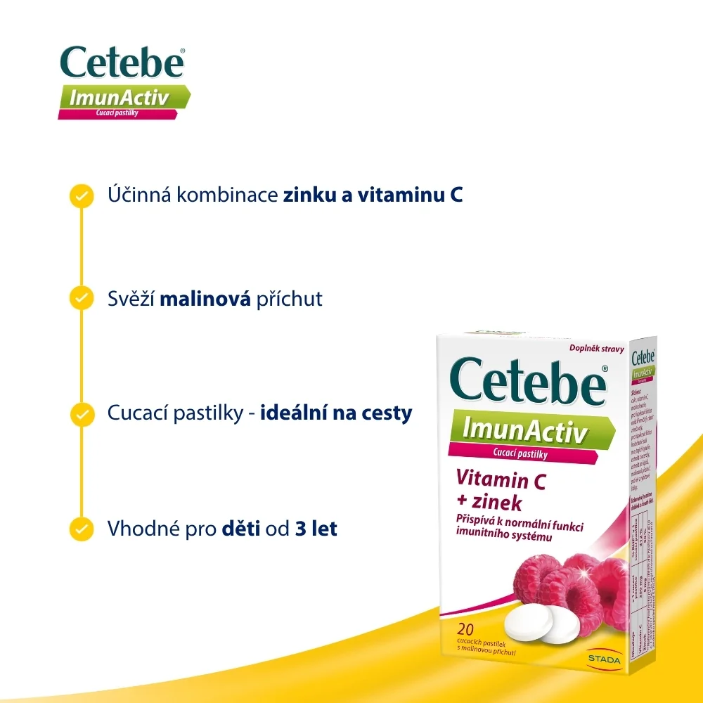 Cetebe ImunActiv Vitamin C + zinek 20 cucavých pastilek