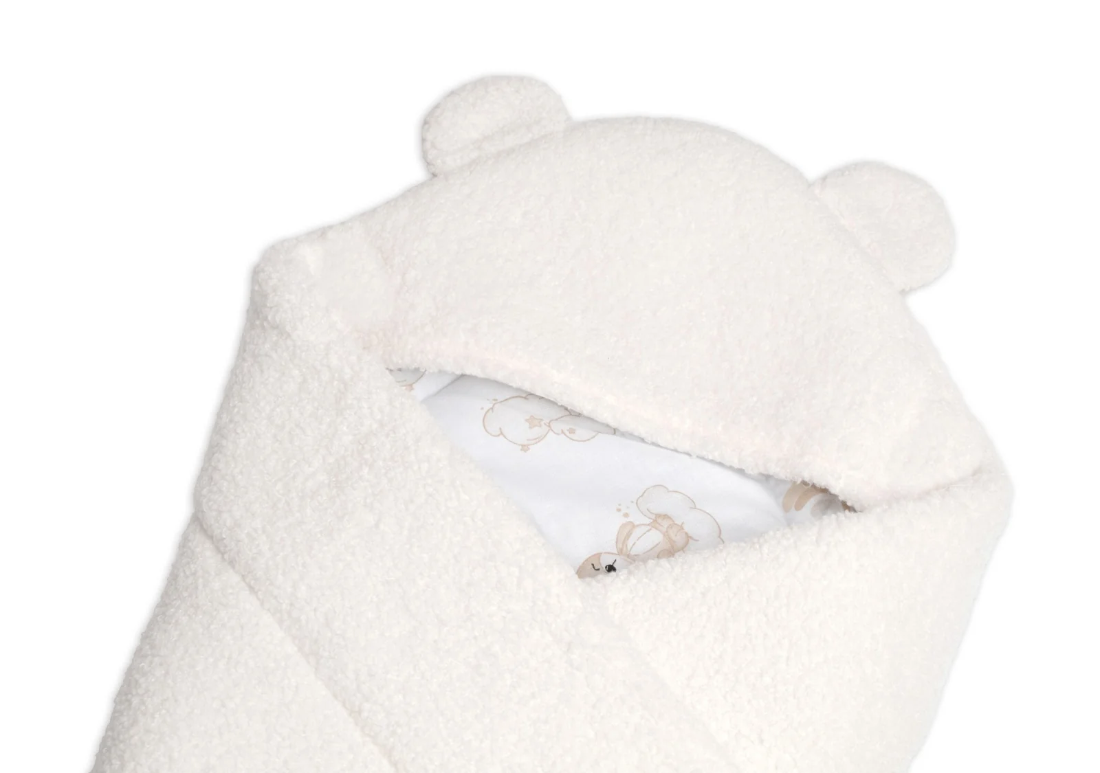 Baby Nellys Beránková zavinovačka s kapucí bavlna/beránek, Teddy - Medvídek smetana