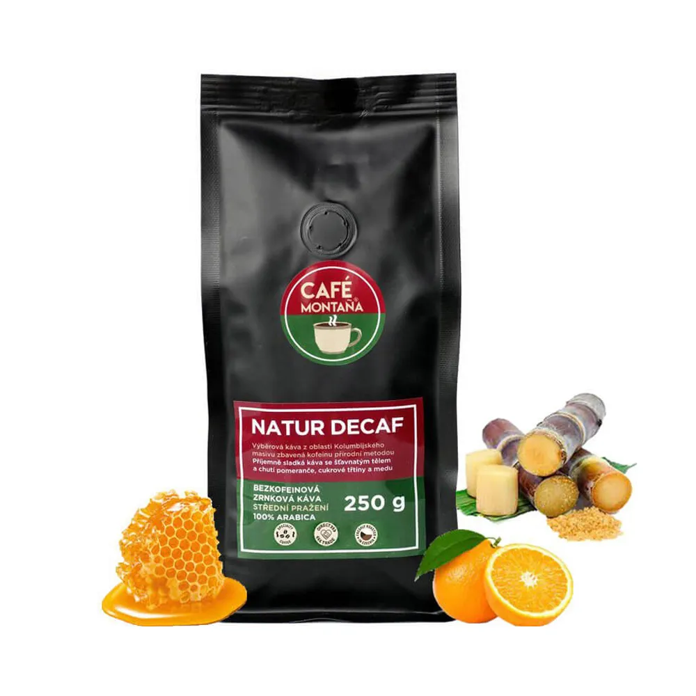 Café Montana Natur Decaf bezkofeinová zrnková káva 250 g