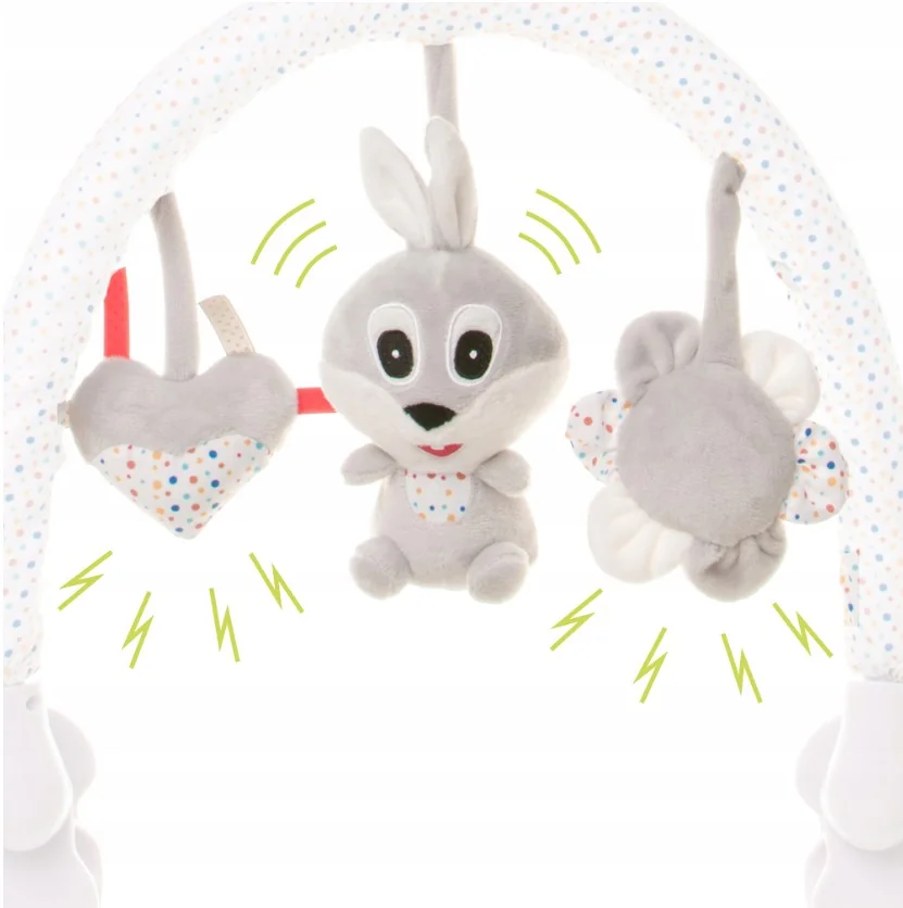 4 BABY Plyšový oblouk s hračkami Rabbit, šedý