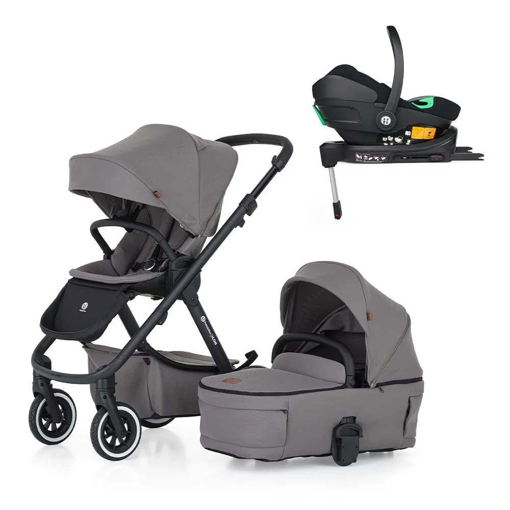 Petite&Mars Kočárek kombinovaný ICON 2v1 Dove Grey LITE AIR + Core Pro i-Size Black + Báze