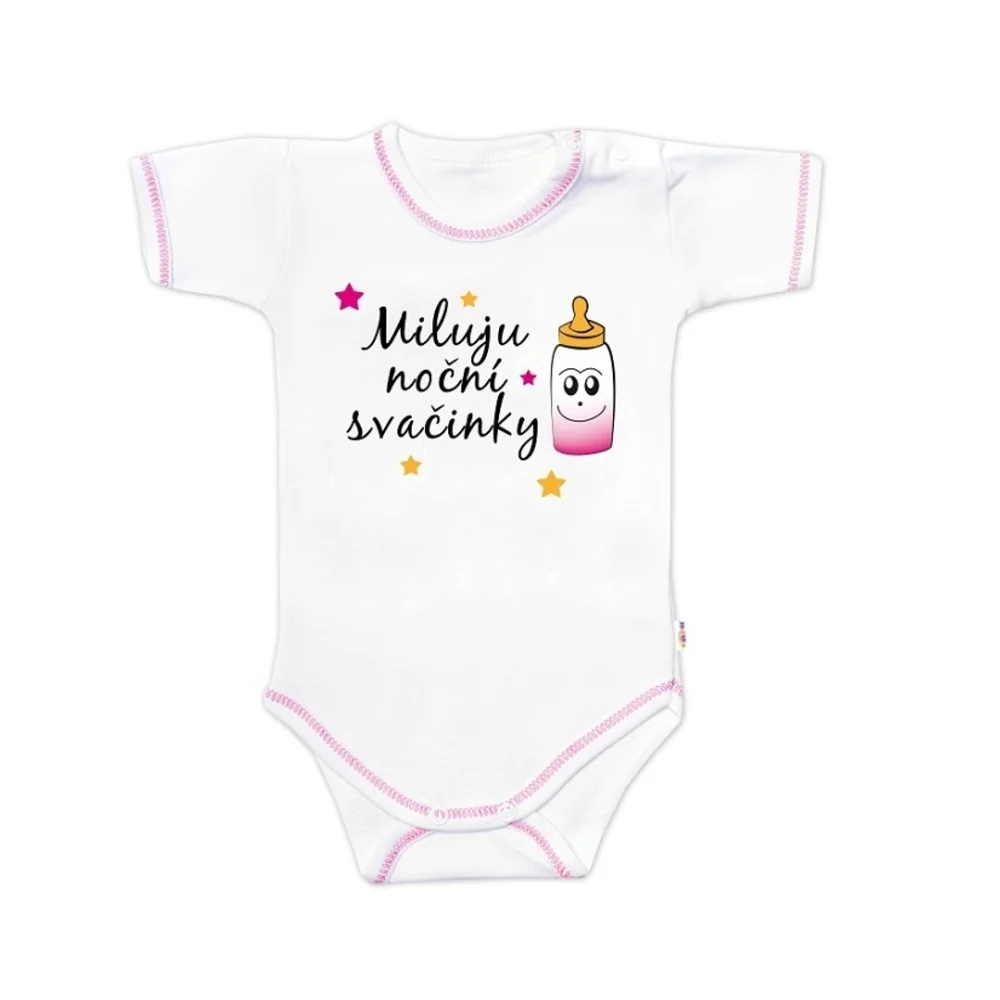 Baby Nellys Body krátký rukáv s vtipným textem , Miluju noční svačinky, holka, Vel. 56