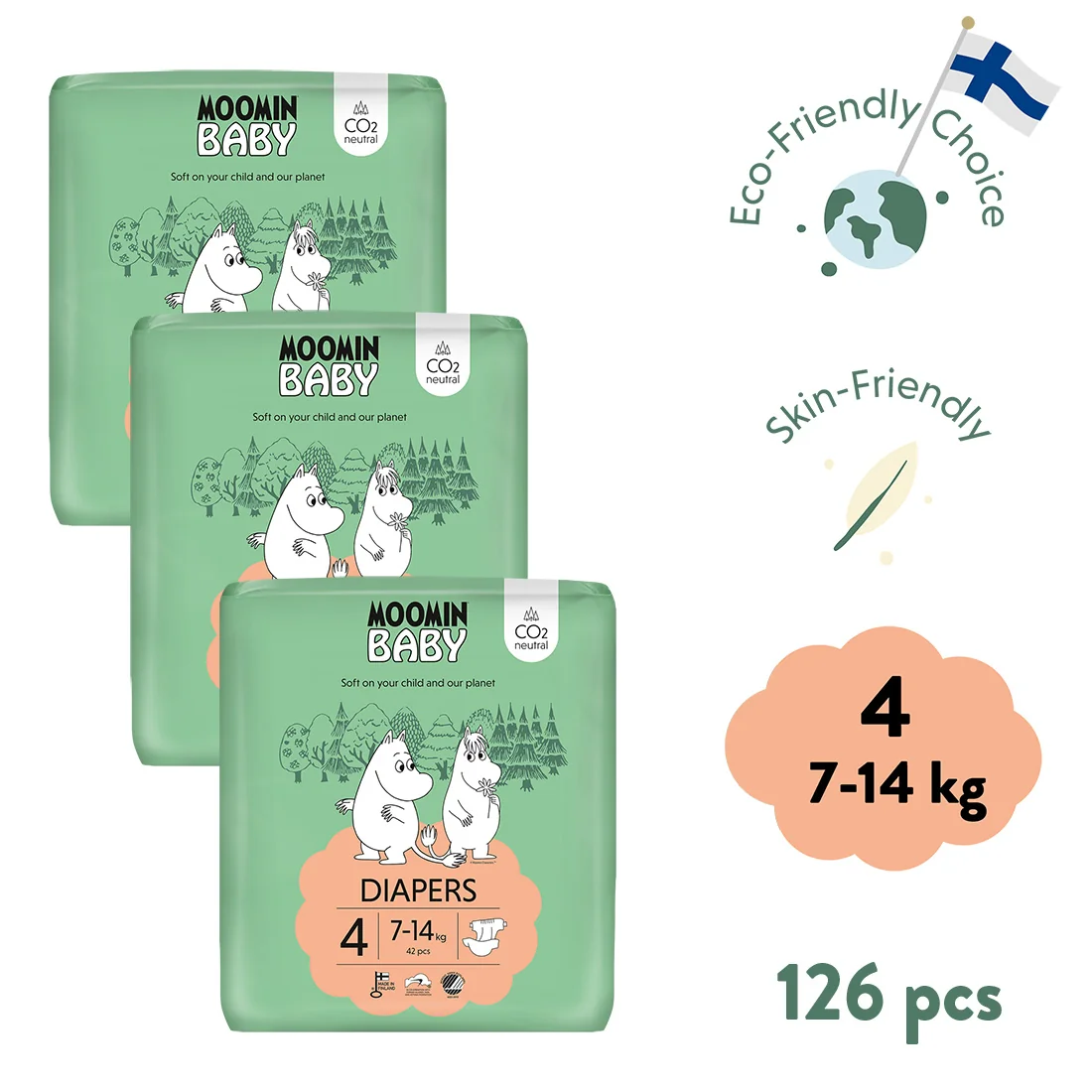 Moomin Baby 4 Maxi 7–14 kg měsíční balení eko plen 126 ks