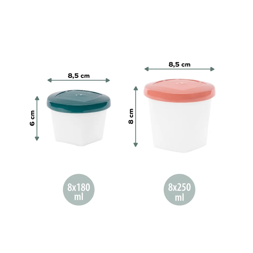 Babymoov Misky s barevnými víčky BIO set 180 ml a 250 ml 16 ks