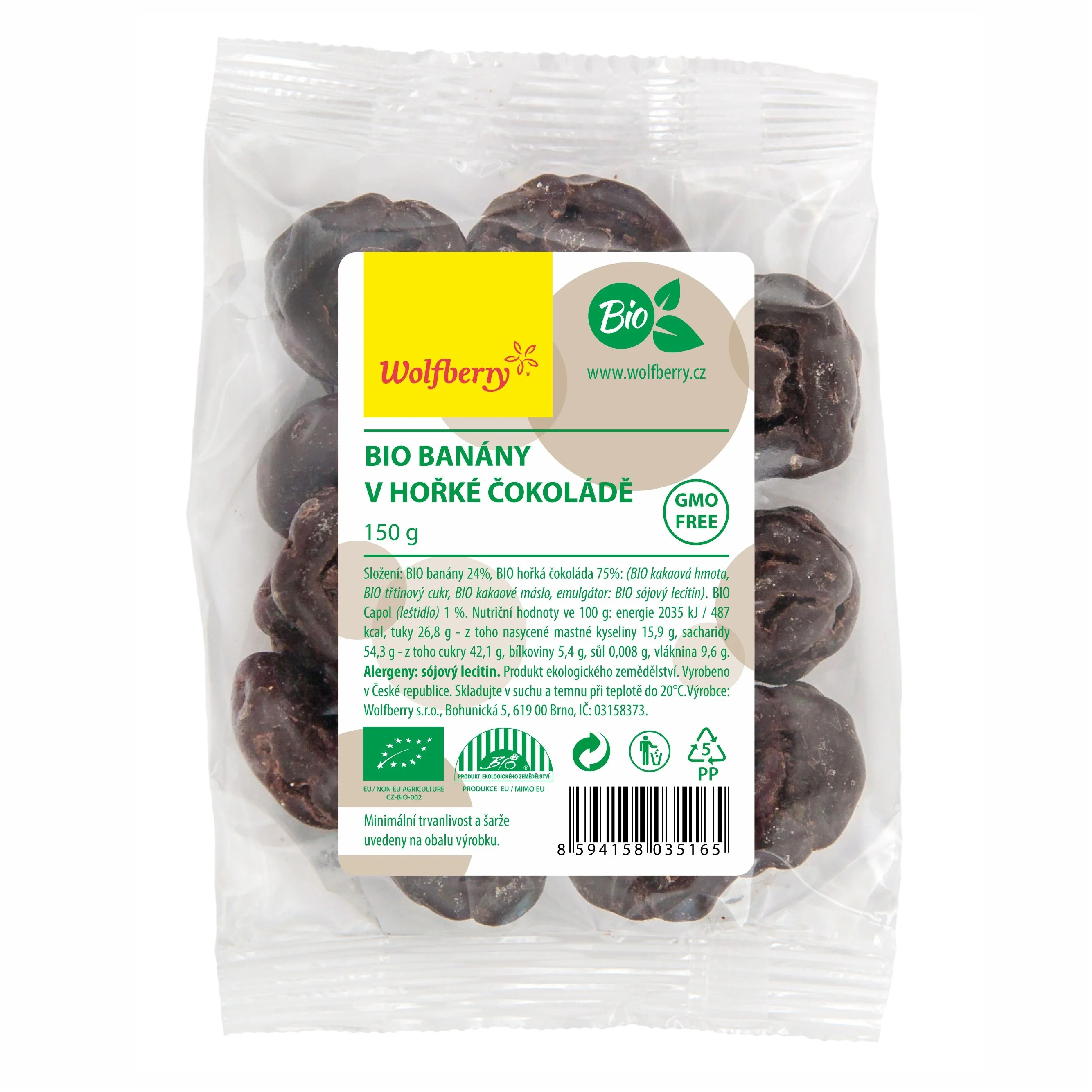 Wolfberry Banány v hořké čokoládě BIO 150 g