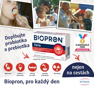 Biopron Forte pro každý den. Doplňujte probiotika a prebiotika nejen na cestách. Grilování. Rizikové potraviny. Víkend na vodě. Nemyté potraviny. Dovolená. STADA.