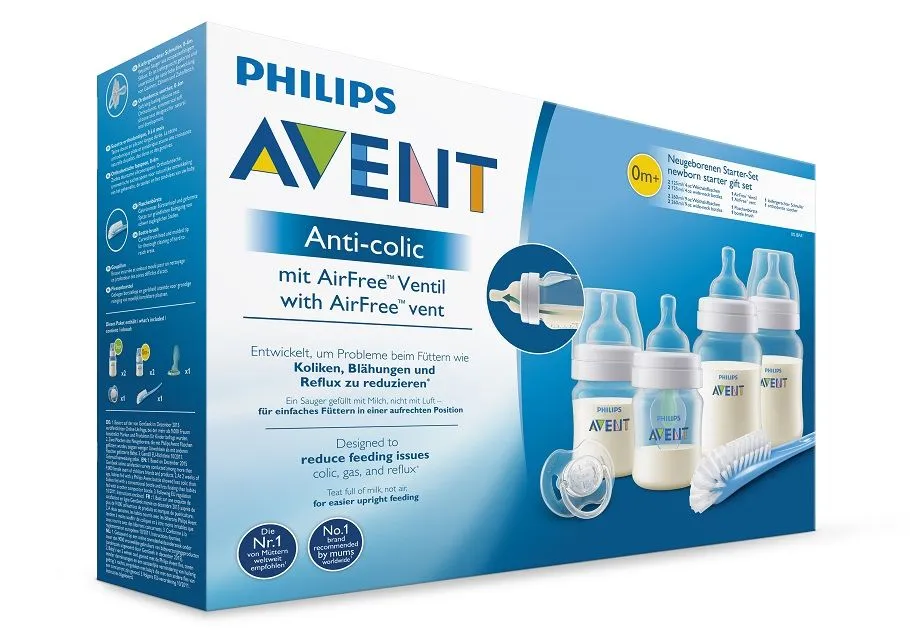 Philips Avent Anti-colic Novorozenecká startovací sada 4 láhve + kartáč + šidítko