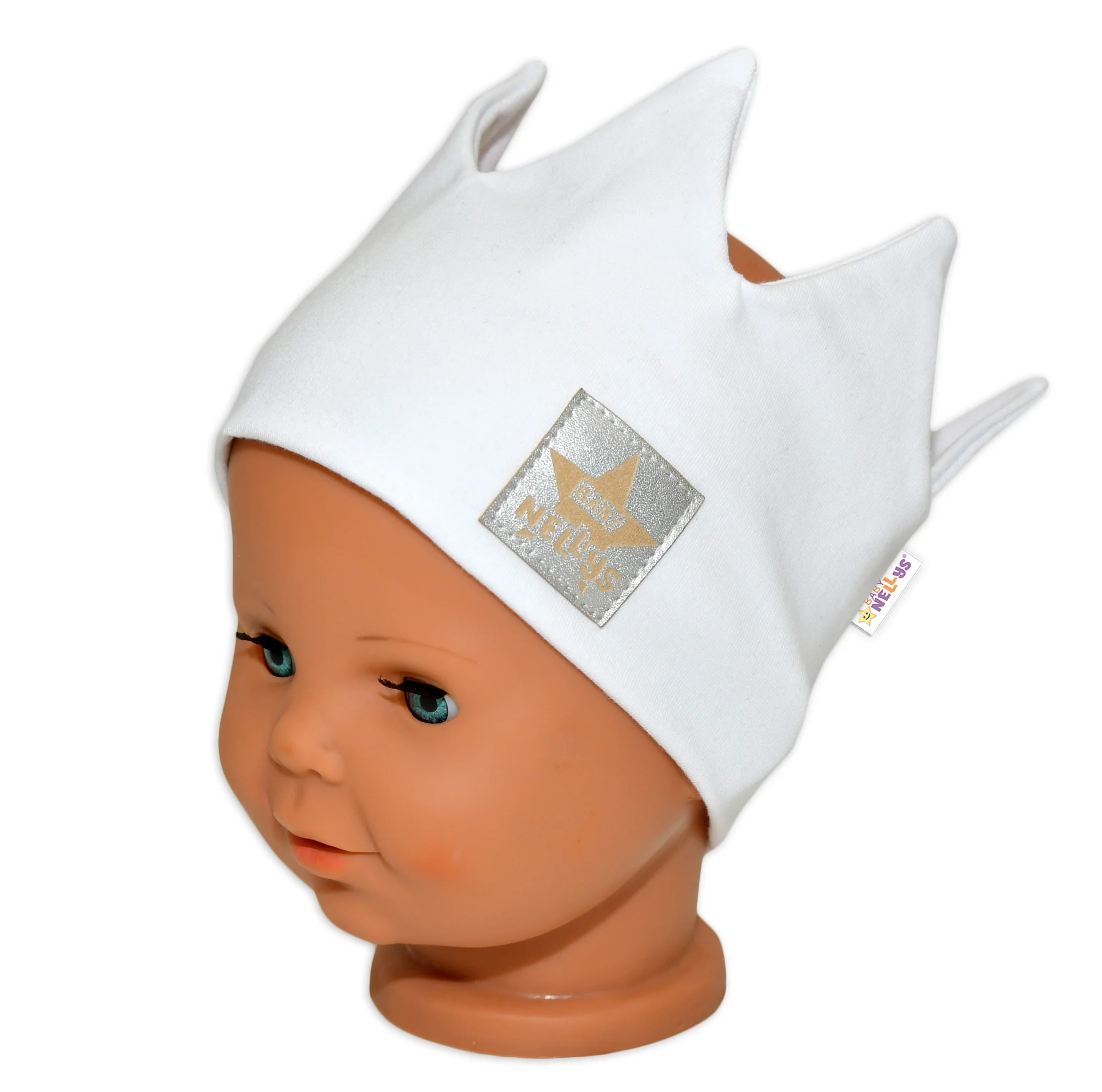Baby Nellys Hand Made Bavlněná čelenka - dvouvrstvá, Korunka - bílá, 104/116.