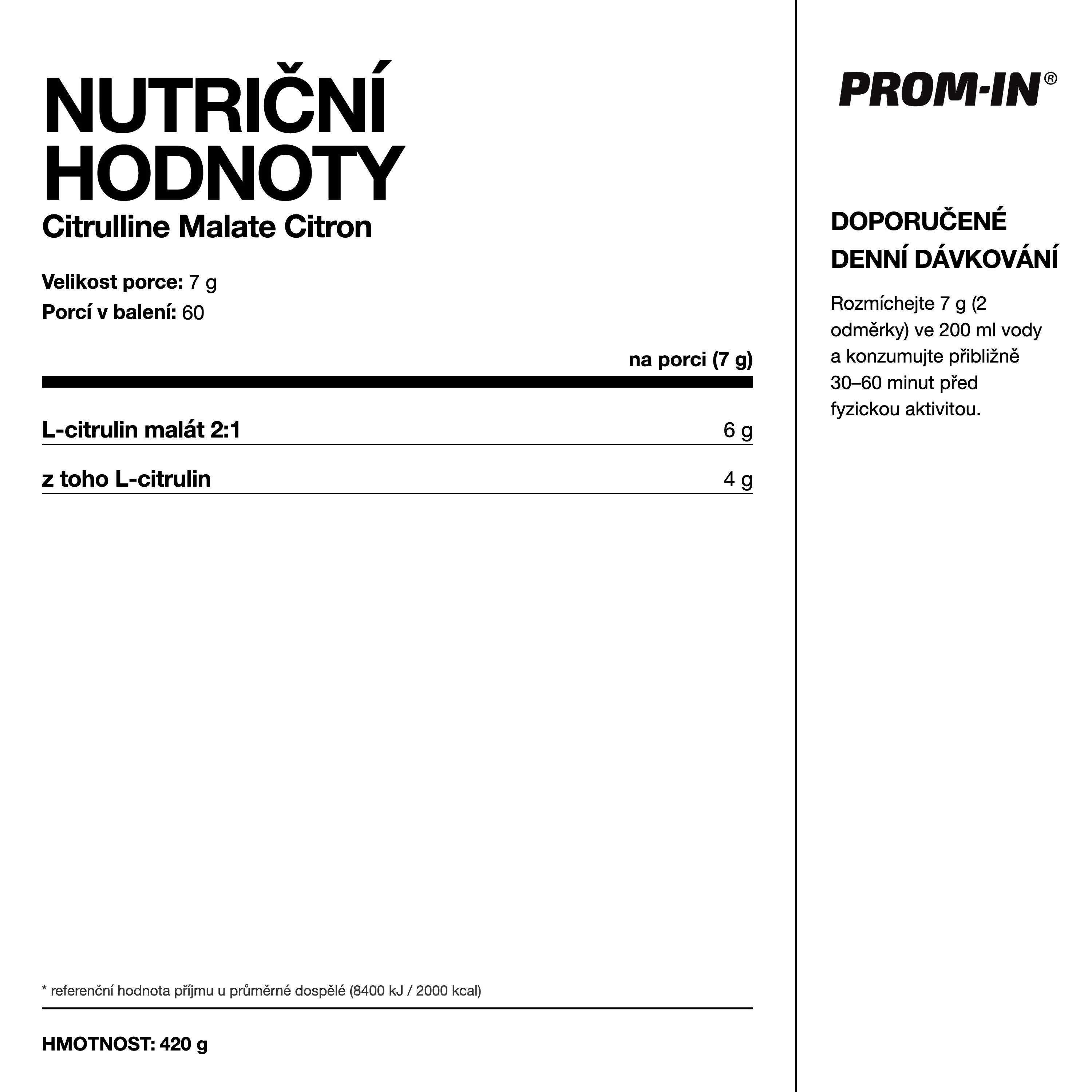 PROM-IN Citrulline Malate 2:1 citron 420 g