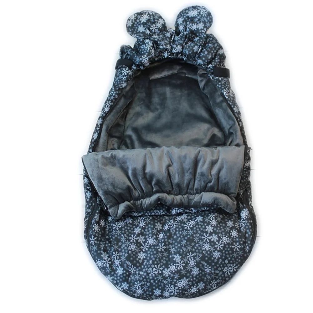 Baby Nellys Fusak s oušky MIKI, fleece Velvet 90x50,černá s hvězdami