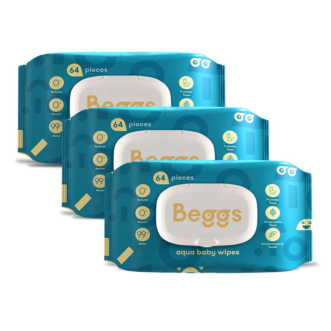Beggs Vlhčené splachovatelné ubrousky 3x64 ks