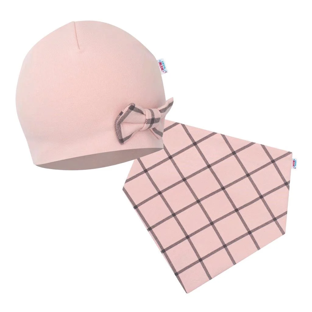 New Baby Kojenecká čepička s šátkem na krk Missy růžová, vel. 86 (12-18m)
