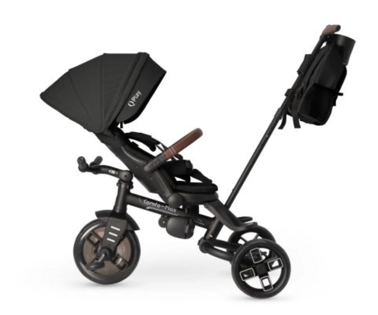 QPlay Dětská tříkolka COMFO MAX, rostoucí tříkolka s otočným sedadlem, černá