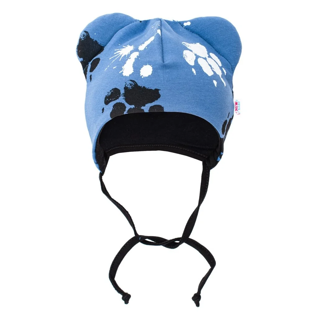 New Baby Kojenecká bavlněná čepička s oušky  tlapka modrá, vel. 56 (0-3m)