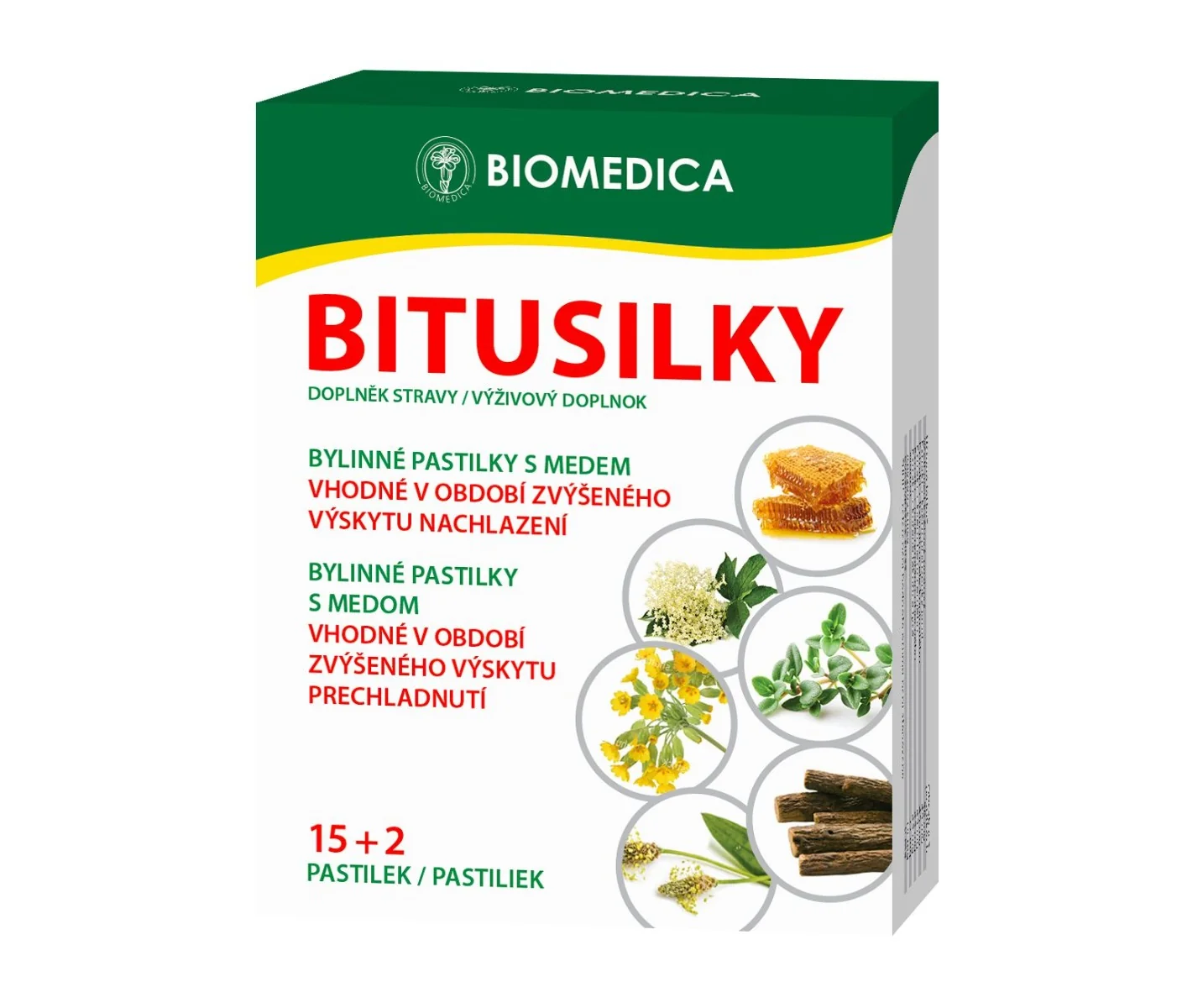 Biomedica Bitusilky bylinné pastilky s medem 15+2 pastilek