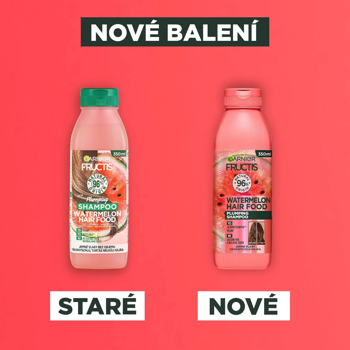 Garnier Fructis Hair Food Watermelon šampon pro jemné vlasy bez objemu 350 ml