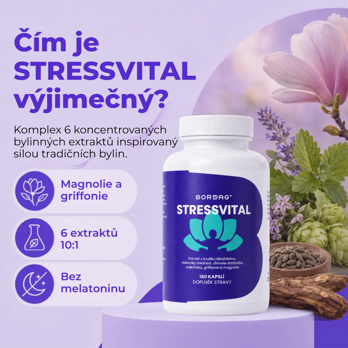 BORMAG StressVital komplex s magnolií, meduňkou a kozlíkem 180 kapslí
