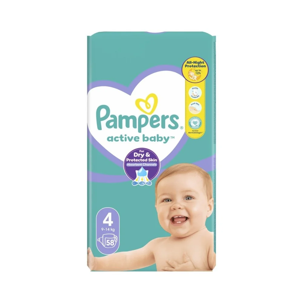 Pampers Active Baby vel. 4 Maxi Pack 9–14 kg dětské pleny 58 ks
