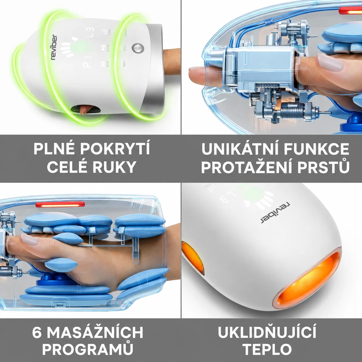 Reviber Masážní přístroj na ruce s výhřevem bílý