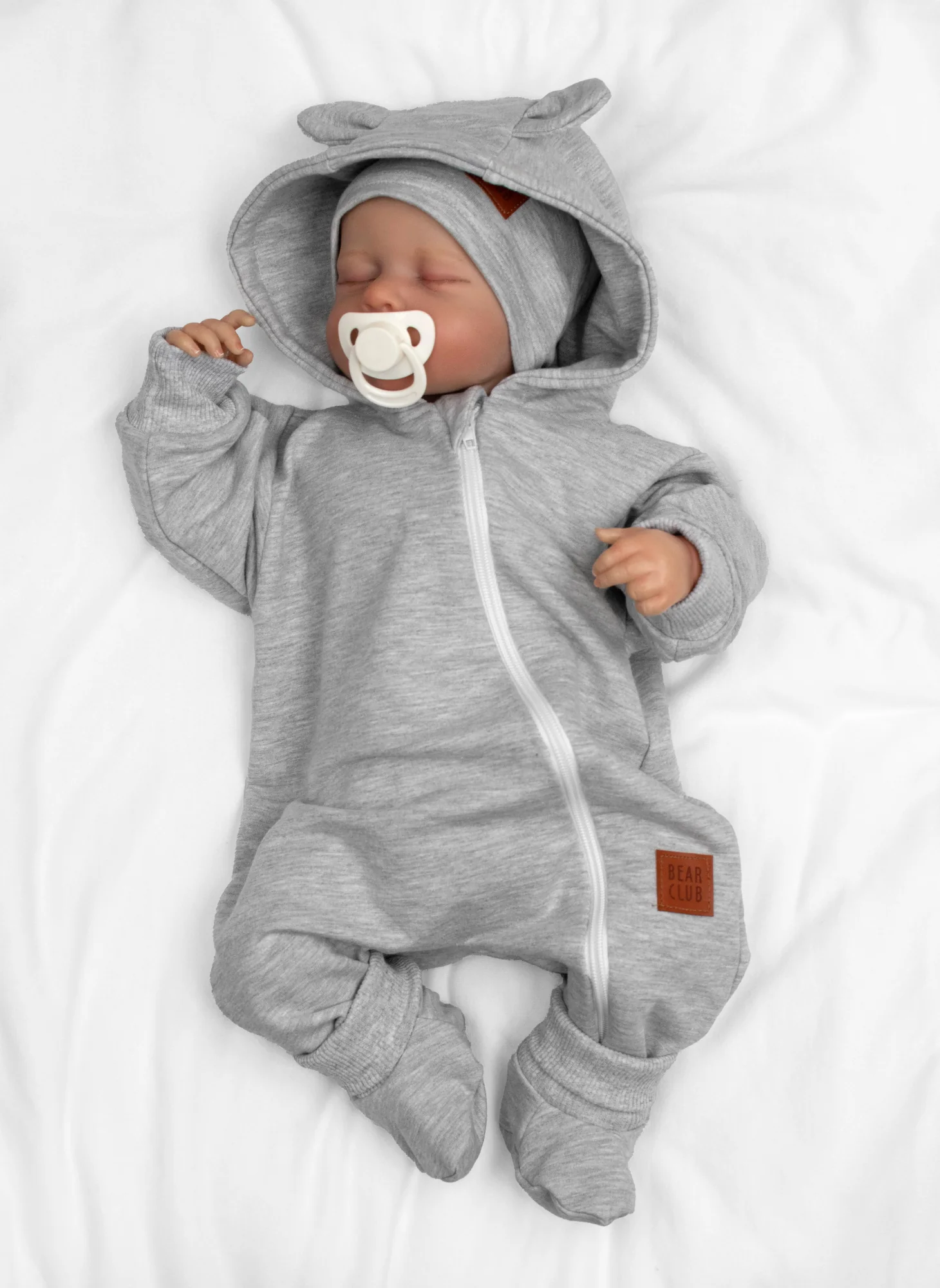 Baby Nellys Rostoucí teplákový overal pro miminko, čepice, botky, 3D, Nature - šedý melír