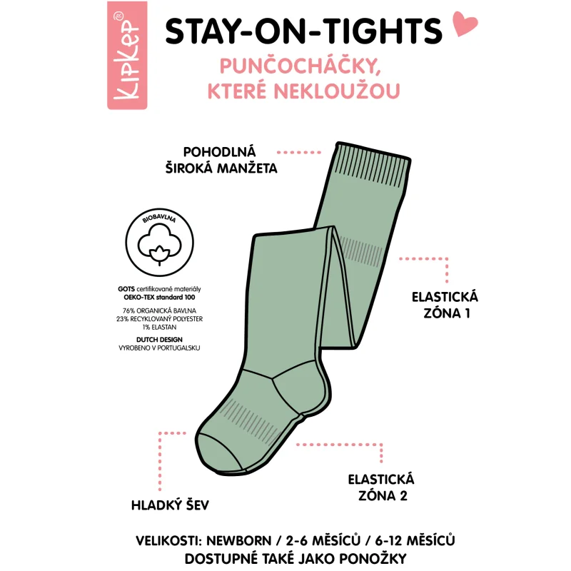 KipKep dětské punčocháče Stay-on-Tights NEWBORN Calming Green