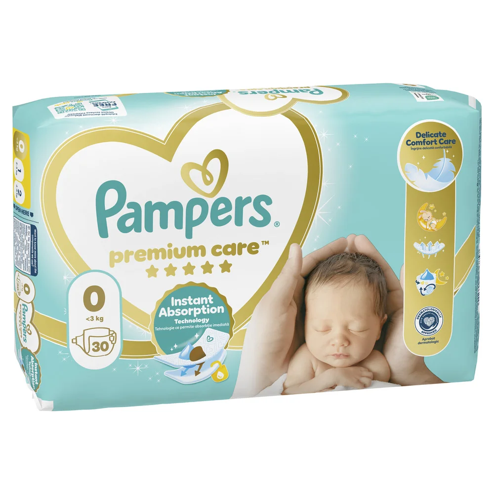 Pampers Premium Care Newborn vel. 0 <3 kg dětské pleny 30 ks