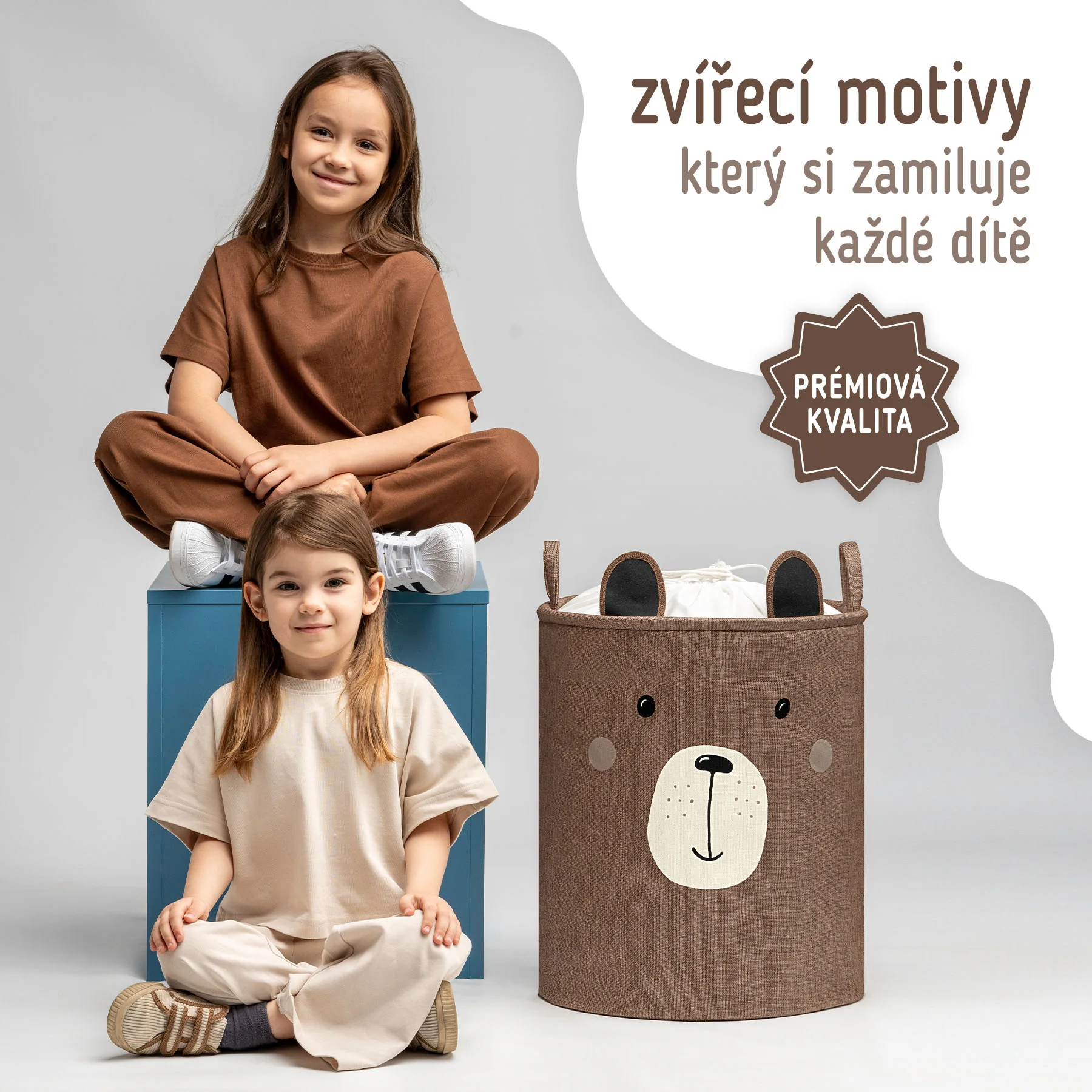 SIPO Koš na hračky XL se šňůrkou, skládací bavlněný / 63 l, Brown Bear
