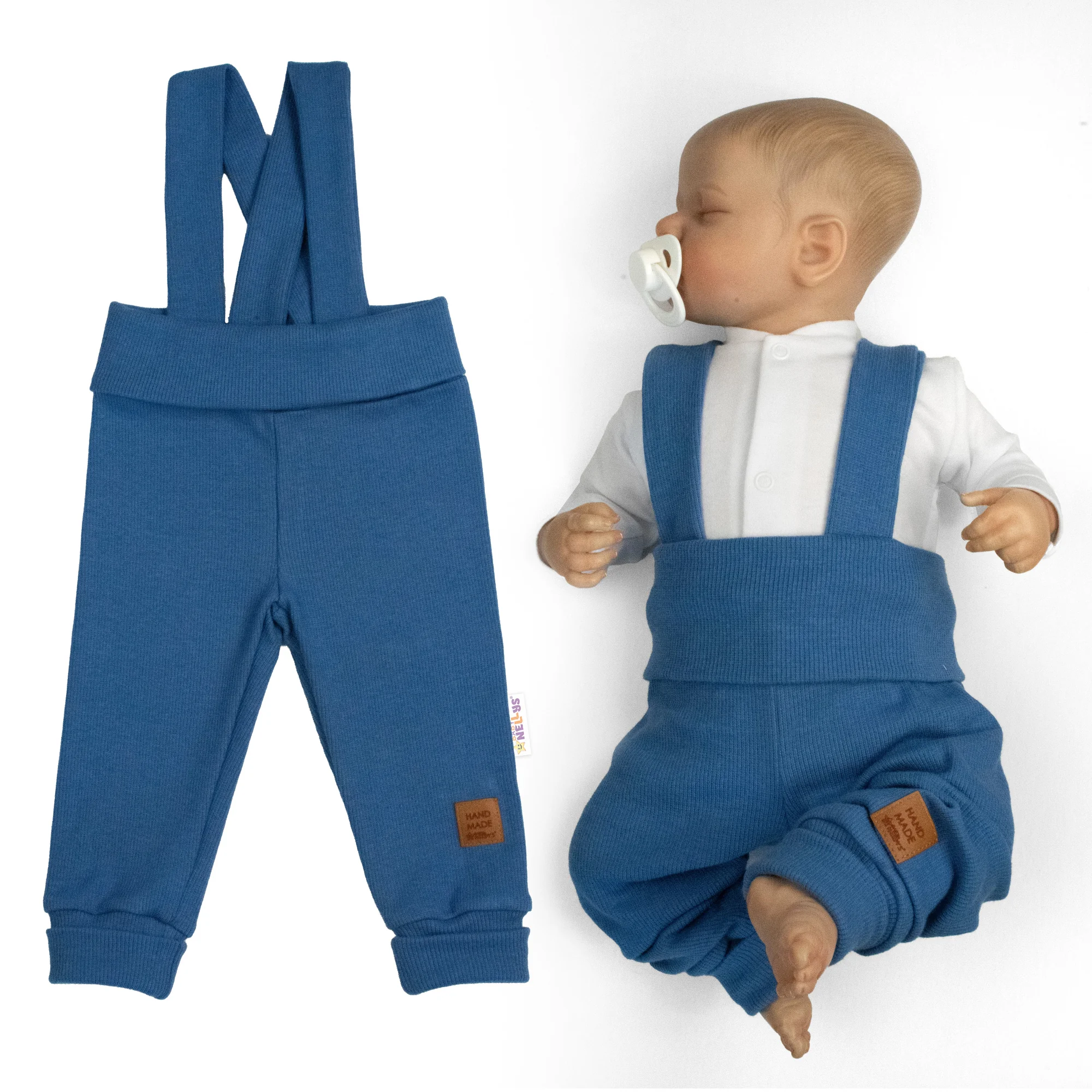 Baby Nellys Rostoucí legíny se šlemi, žebrované s širokým pásem  - modré