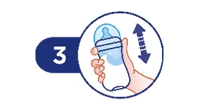 Do láhve s vodou přidejte odpovídající množství prášku (viz tabulka). Ihned po uzavření láhve ji vložte vertikálně mezi dlaně a rolujte ji mezi nimi po dobu 5 sekund. Poté po dobu 20 vteřin láhev protřepejte, abyste předešli tvorbě hrudek.