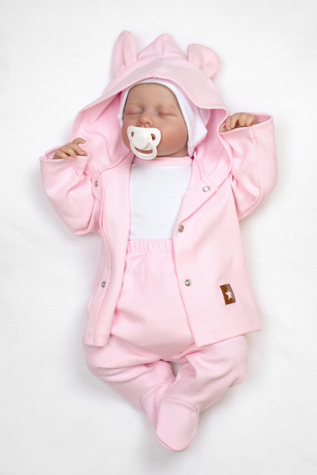 Baby Nellys Žebrovaná sada, Star 5D, body, polodupačky, kabátek, čepička - růžová, bílá,68