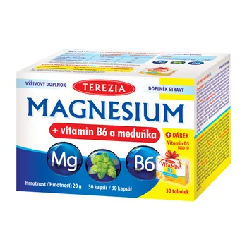Terezia Magnesium + vitamin B6 a meduňka 30 kapslí + dárek Vitamin D3 1000 IU 30 tobolek