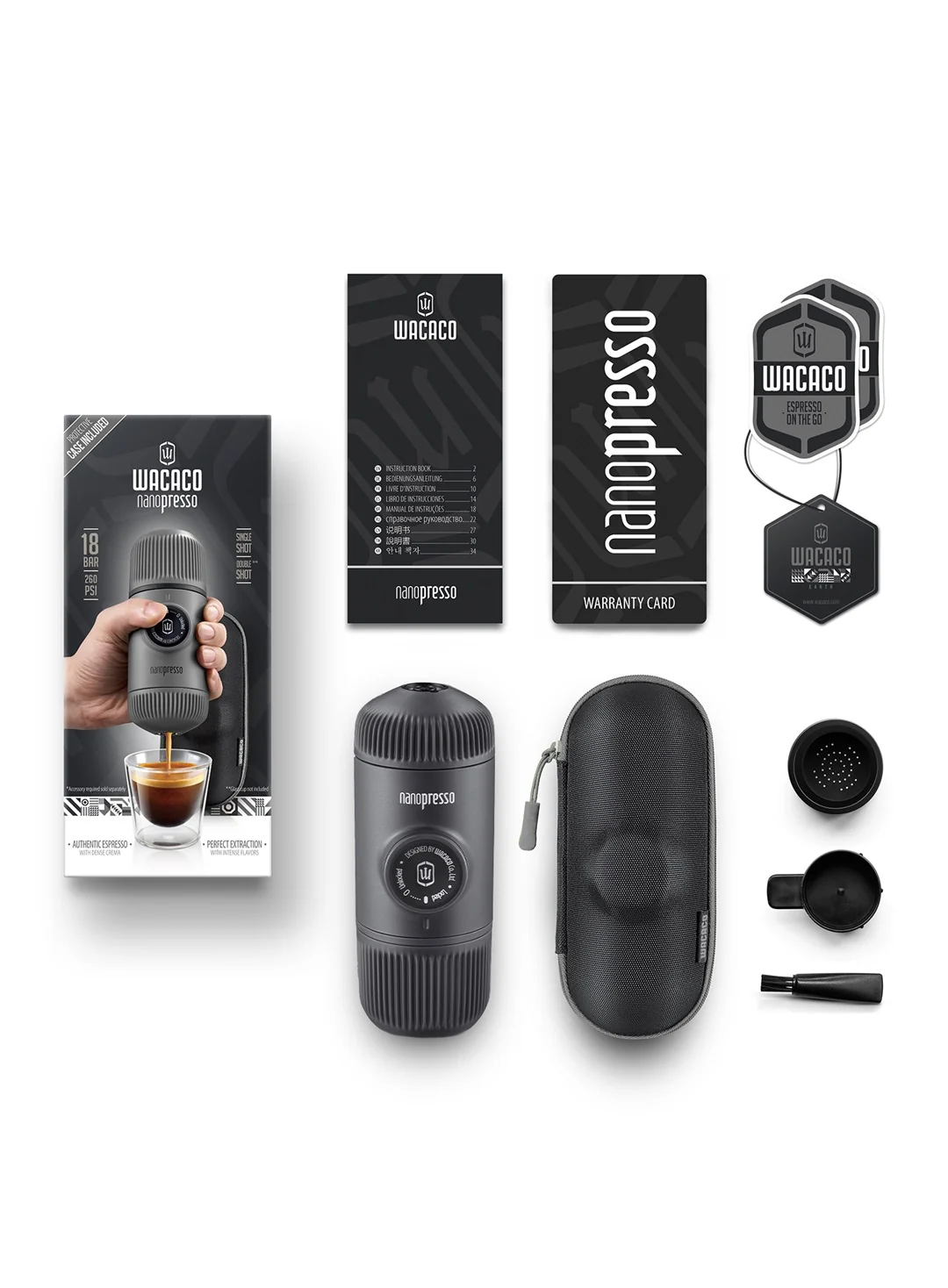 Wacaco Nanopresso šedé + pevný obal Cestovní kávovar
