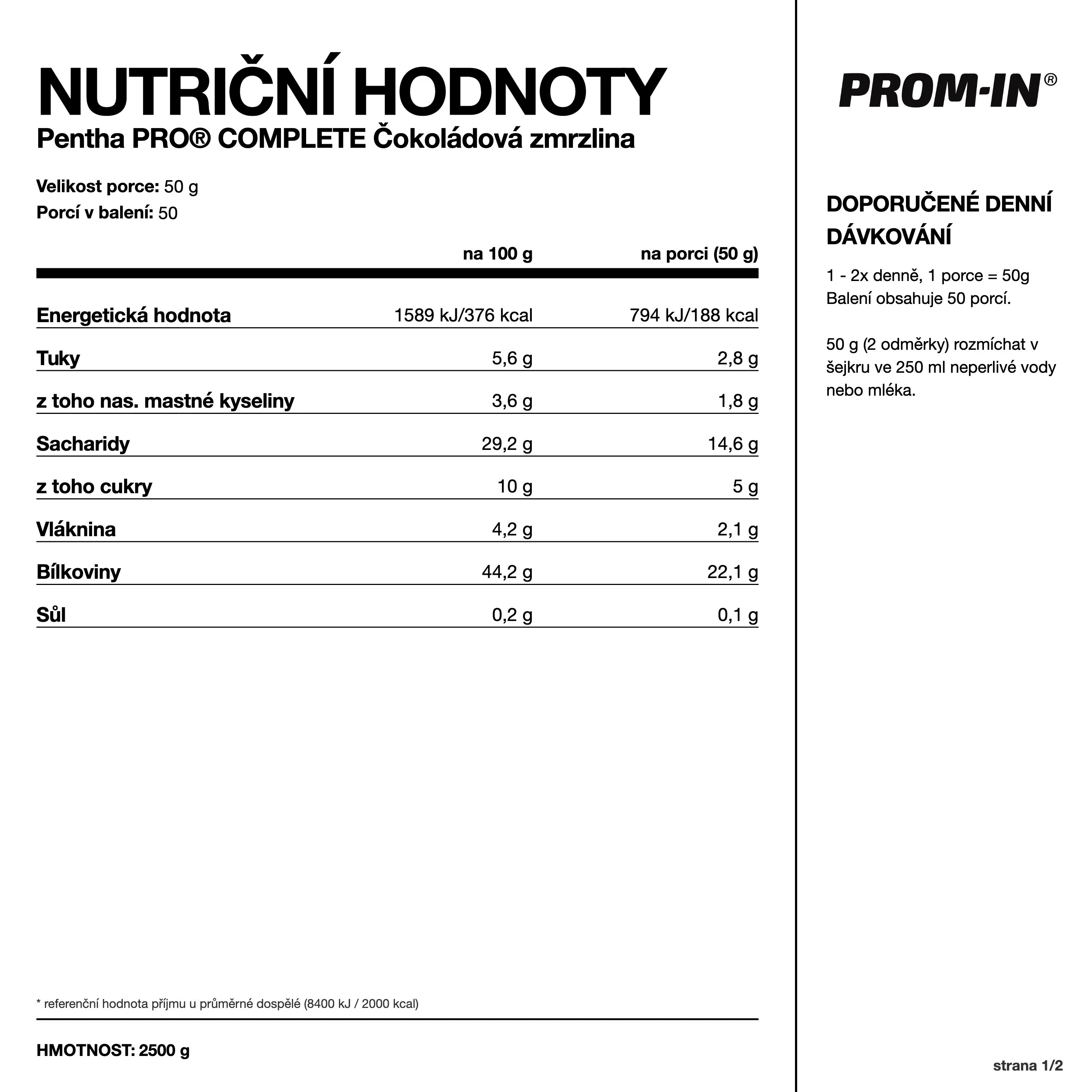 PROM-IN Pentha Pro® Complete Čokoláda 2500 g